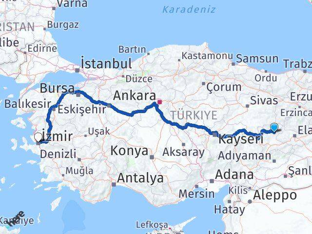 Malatya Arguvan İzmir Arası Kaç Km - Yol Haritası
