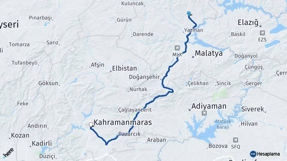 Malatya Arguvan Kahramanmaraş Arası Kaç Km - Yol Haritası