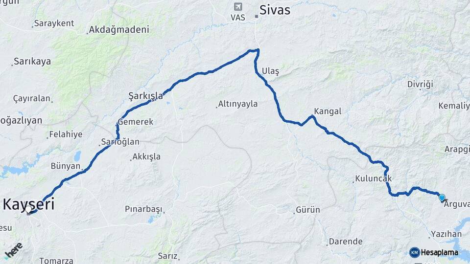 Malatya Arguvan Kayseri Arası Kaç Km - Yol Haritası