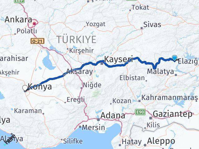 Malatya Arguvan Konya Arası Kaç Km - Yol Haritası