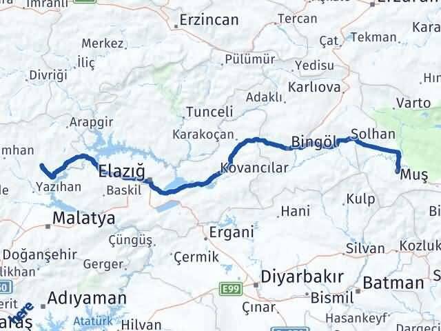 Malatya Arguvan Muş Arası Kaç Km - Yol Haritası