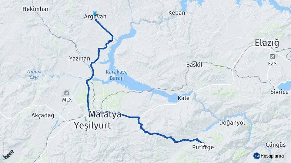 Malatya Arguvan Pütürge Arası Kaç Km - Yol Haritası
