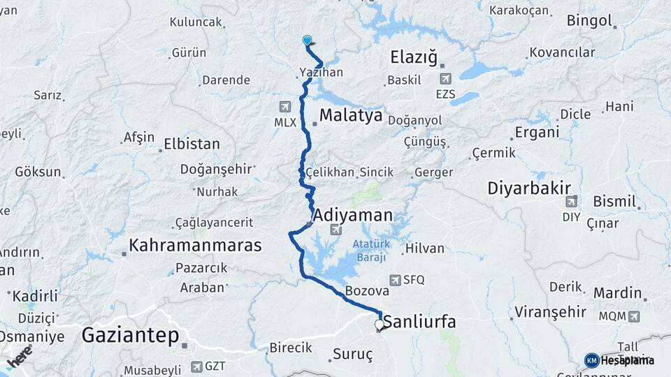 Malatya Arguvan Şanlıurfa Arası Kaç Km - Yol Haritası