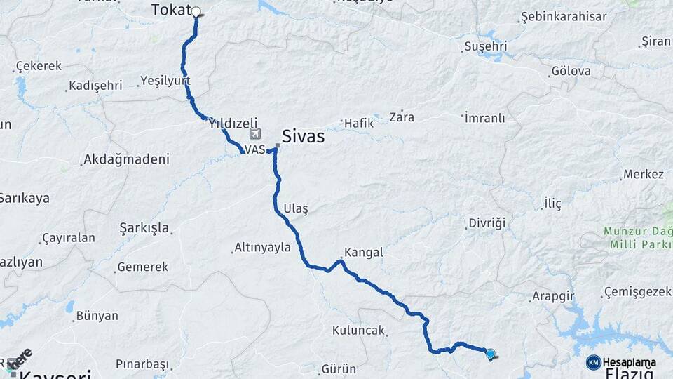 Malatya Arguvan Tokat Arası Kaç Km - Yol Haritası