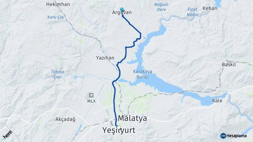 Malatya Arguvan Yeşilyurt Arası Kaç Km - Yol Haritası