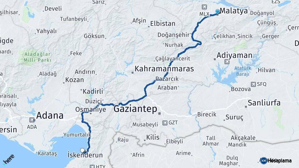 Malatya Arsuz Hatay Arası Kaç Km - Yol Haritası