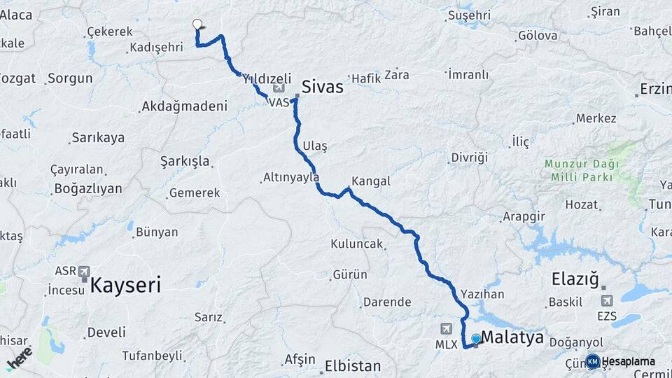 Malatya Artova Tokat Arası Kaç Km - Yol Haritası