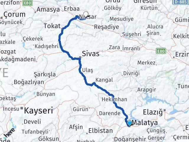 Malatya Başçiftlik Tokat Arası Kaç Km - Yol Haritası