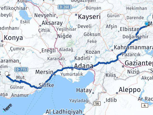 Malatya Başyayla Karaman Arası Kaç Km - Yol Haritası
