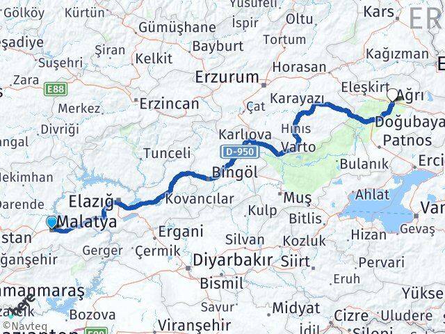 Malatya Battalgazi Ağrı Arası Kaç Km - Yol Haritası