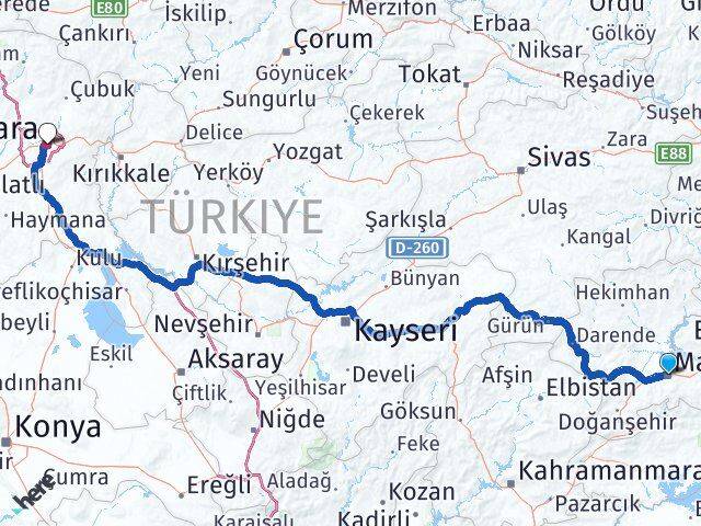Malatya Battalgazi Ankara Arası Kaç Km - Yol Haritası