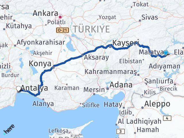 Malatya Battalgazi Antalya Arası Kaç Km - Yol Haritası