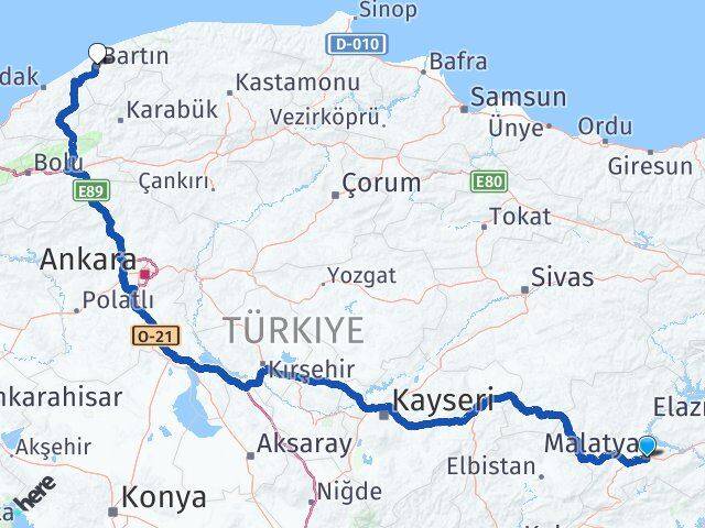 Malatya Battalgazi Bartın Arası Kaç Km - Yol Haritası
