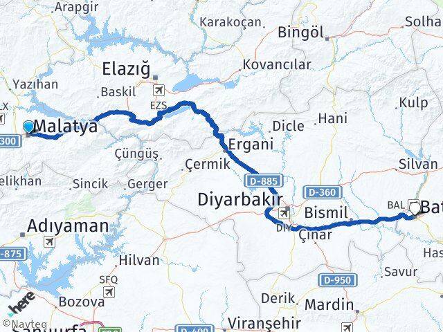 Malatya Battalgazi Batman Arası Kaç Km - Yol Haritası