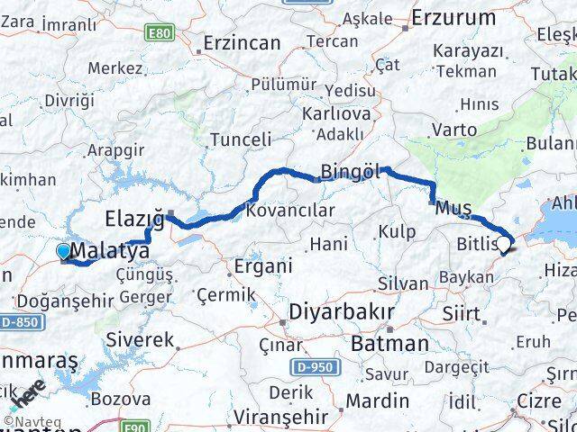 Malatya Battalgazi Bitlis Arası Kaç Km - Yol Haritası