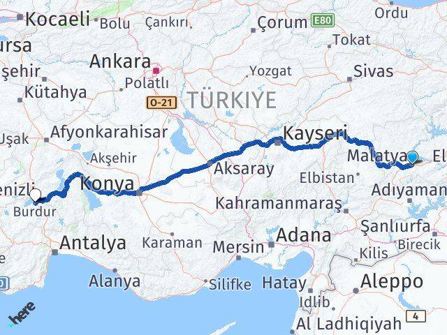 Malatya Battalgazi Burdur Arası Kaç Km - Yol Haritası