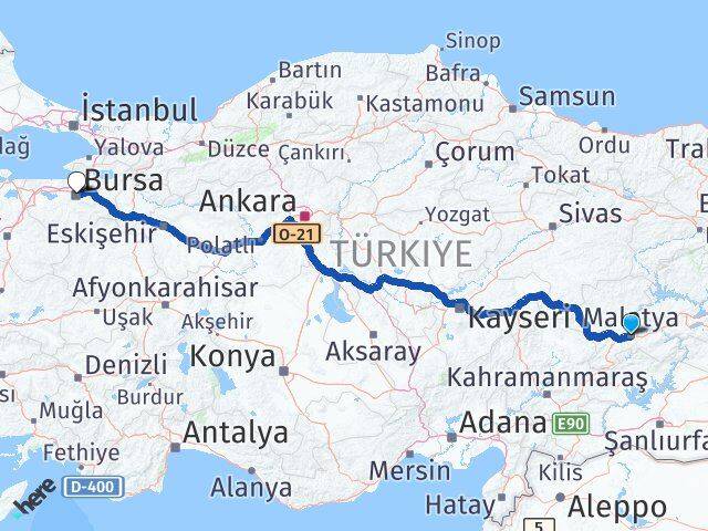 Malatya Battalgazi Bursa Arası Kaç Km - Yol Haritası