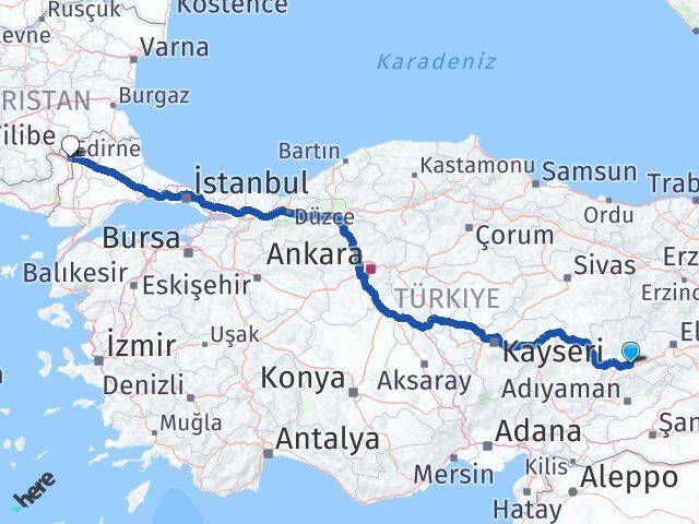 Malatya Battalgazi Edirne Arası Kaç Km - Yol Haritası