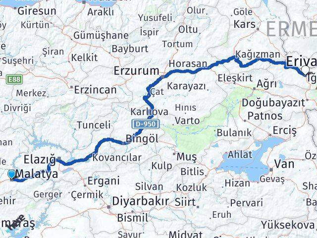 Malatya Battalgazi Iğdır Arası Kaç Km - Yol Haritası