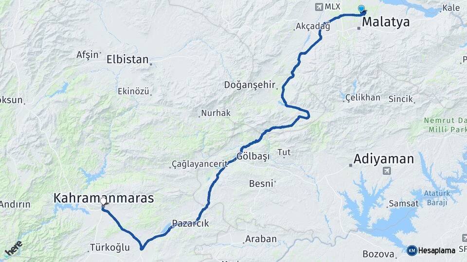 Malatya Battalgazi Kahramanmaraş Arası Kaç Km - Yol Haritası