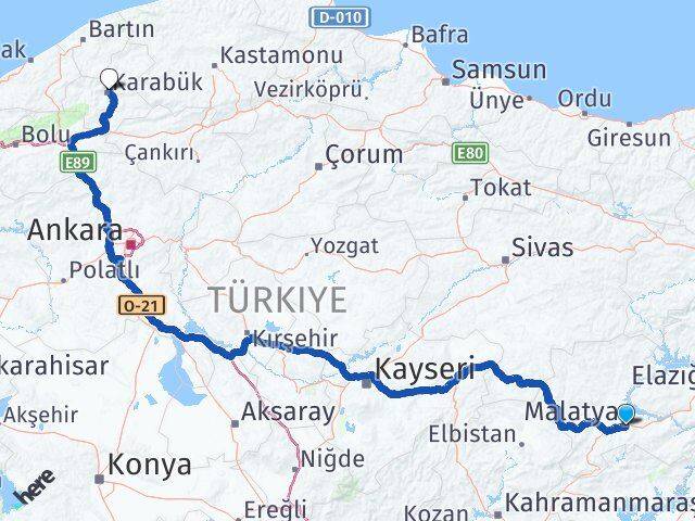 Malatya Battalgazi Karabük Arası Kaç Km - Yol Haritası
