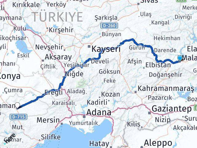 Malatya Battalgazi Karaman Arası Kaç Km - Yol Haritası
