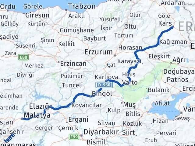 Malatya Battalgazi Kars Arası Kaç Km - Yol Haritası