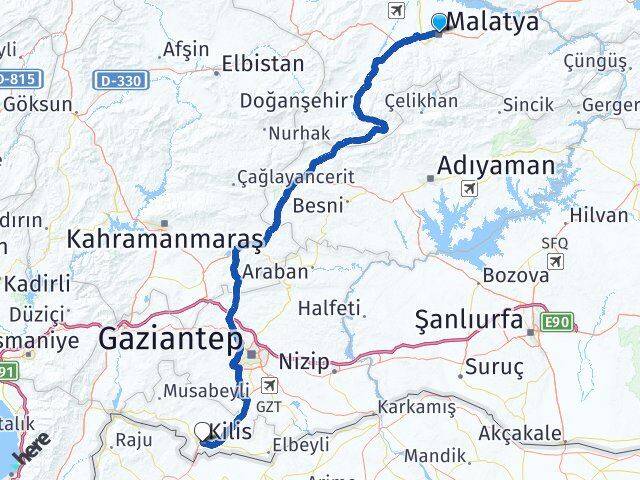 Malatya Battalgazi Kilis Arası Kaç Km - Yol Haritası