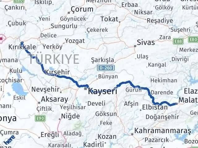 Malatya Battalgazi Kırıkkale Arası Kaç Km - Yol Haritası