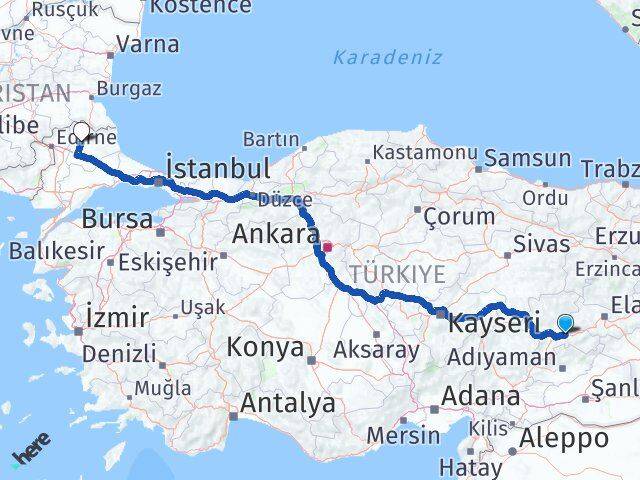 Malatya Battalgazi Kırklareli Arası Kaç Km - Yol Haritası