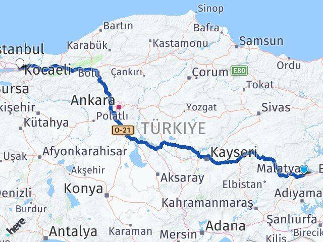 Malatya Battalgazi Kocaeli Arası Kaç Km - Yol Haritası