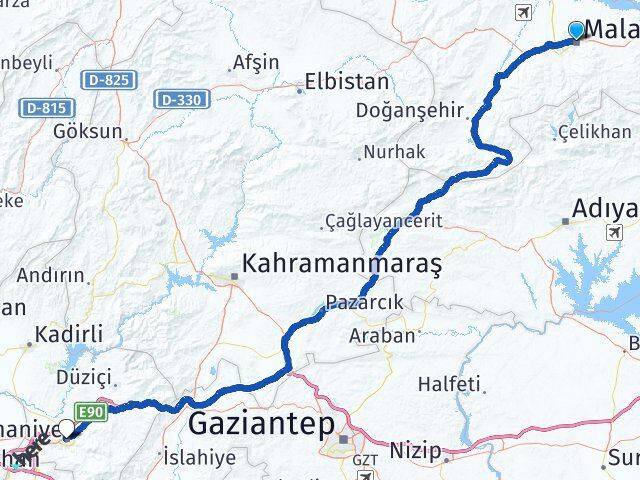 Malatya Battalgazi Osmaniye Arası Kaç Km - Yol Haritası