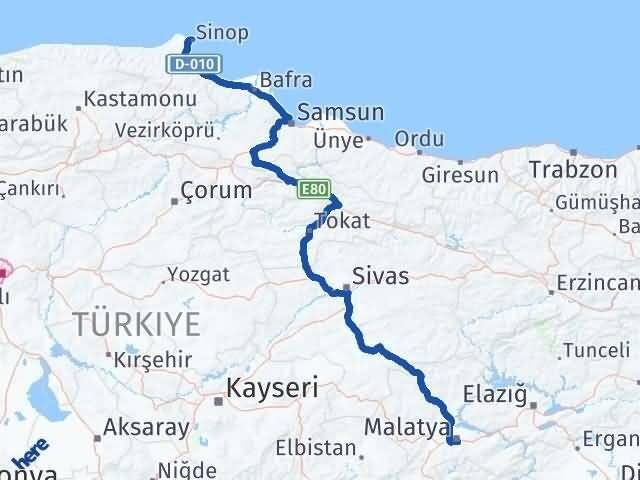Malatya Battalgazi Sinop Arası Kaç Km - Yol Haritası