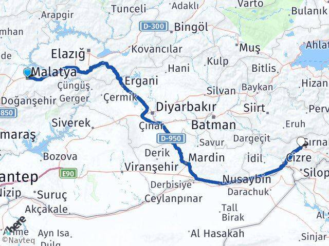 Malatya Battalgazi Şırnak Arası Kaç Km - Yol Haritası