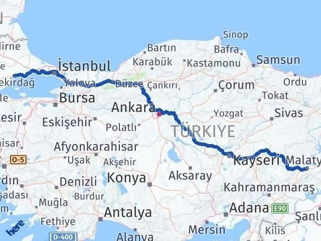 Malatya Battalgazi Tekirdağ Arası Kaç Km - Yol Haritası