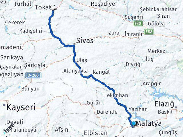 Malatya Battalgazi Tokat Arası Kaç Km - Yol Haritası