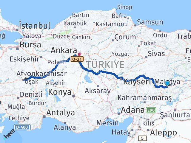 Malatya Battalgazi Uşak Arası Kaç Km - Yol Haritası