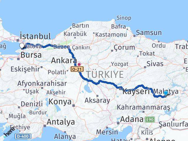 Malatya Battalgazi Yalova Arası Kaç Km - Yol Haritası