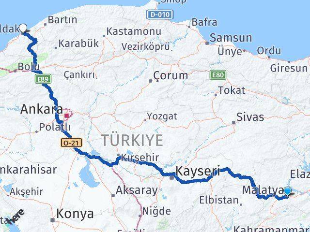 Malatya Battalgazi Zonguldak Arası Kaç Km - Yol Haritası