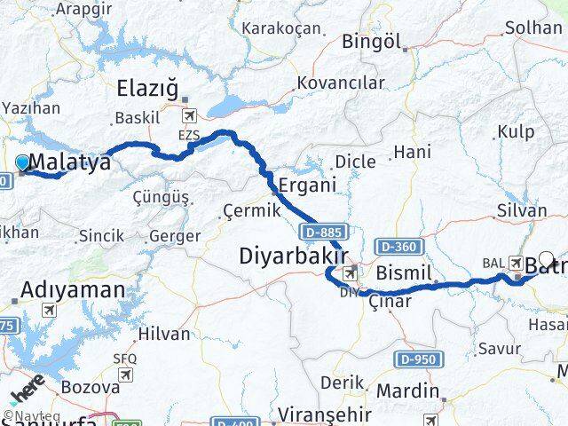 Malatya Beşiri Batman Arası Kaç Km - Yol Haritası