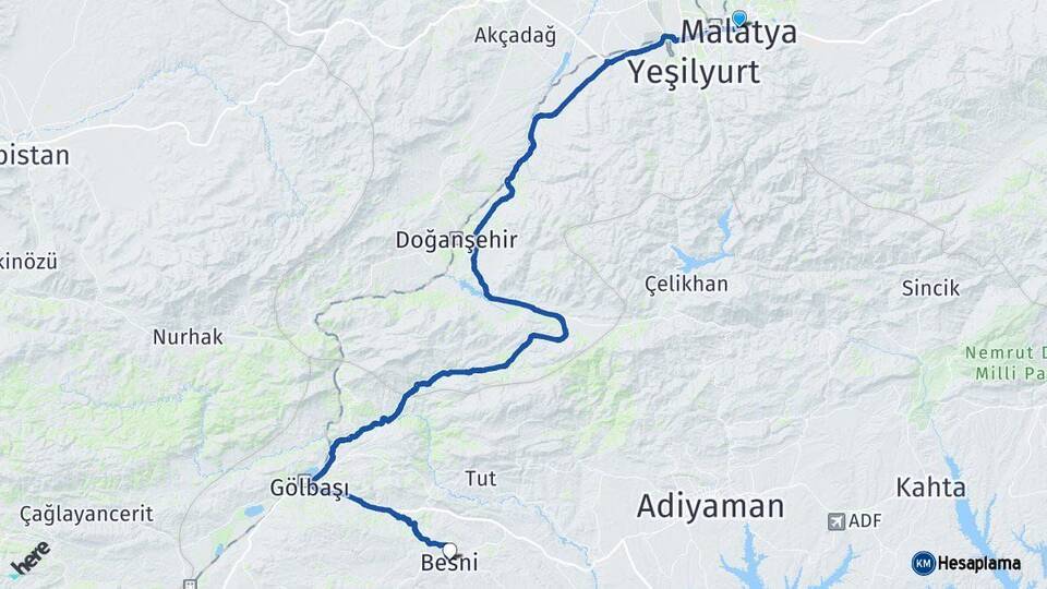 Malatya Besni Adıyaman Arası Kaç Km - Yol Haritası