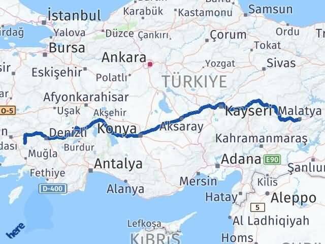 Malatya Bozdoğan Aydın Arası Kaç Km - Yol Haritası