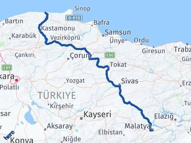 Malatya Bozkurt Kastamonu Arası Kaç Km - Yol Haritası