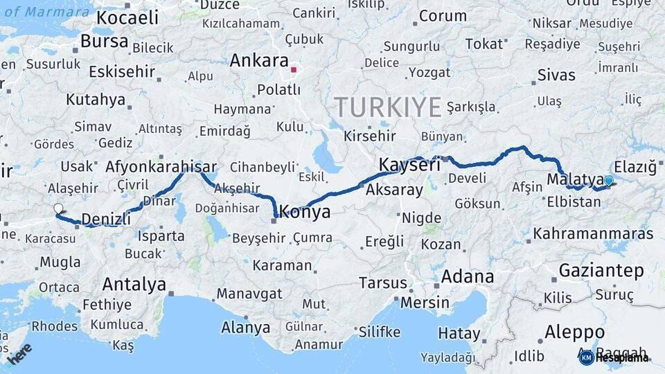Malatya Buharkent Aydın Arası Kaç Km - Yol Haritası