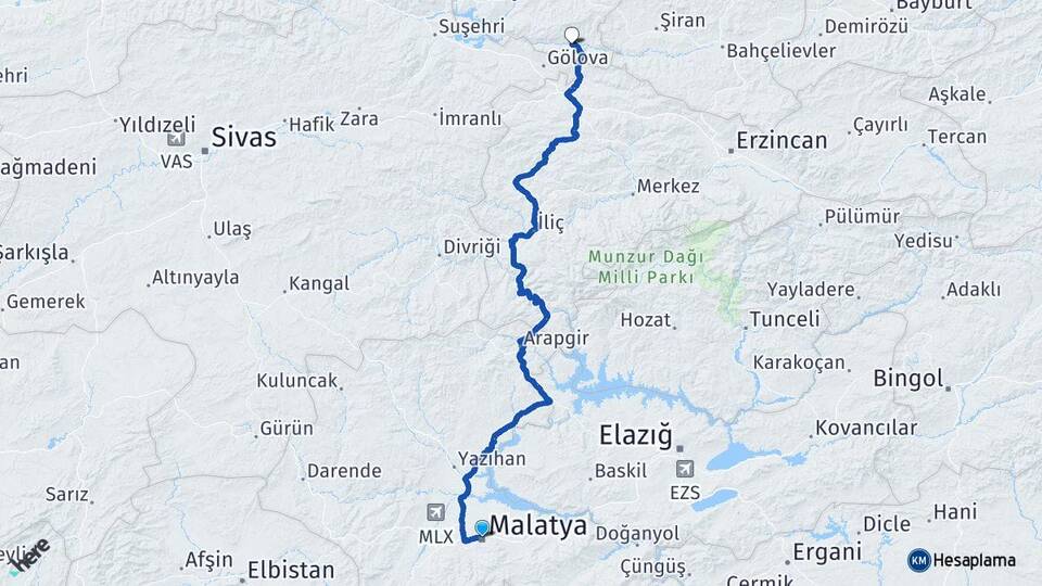 Malatya Çamoluk Giresun Arası Kaç Km - Yol Haritası