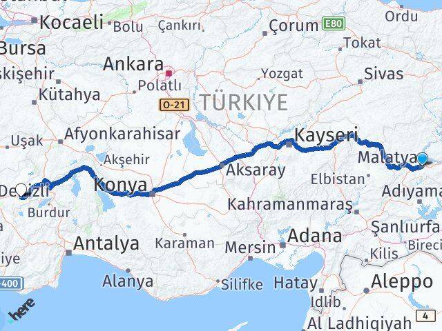 Malatya Çardak Denizli Arası Kaç Km - Yol Haritası