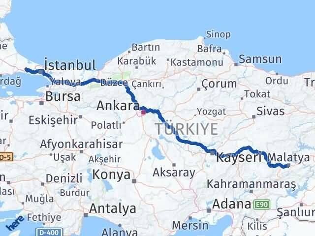 Malatya Çatalca İstanbul Arası Kaç Km - Yol Haritası