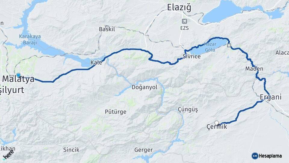 Malatya Çermik Diyarbakır Arası Kaç Km - Yol Haritası