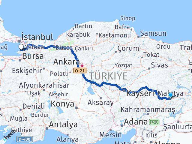 Malatya Çınarcık Yalova Arası Kaç Km - Yol Haritası