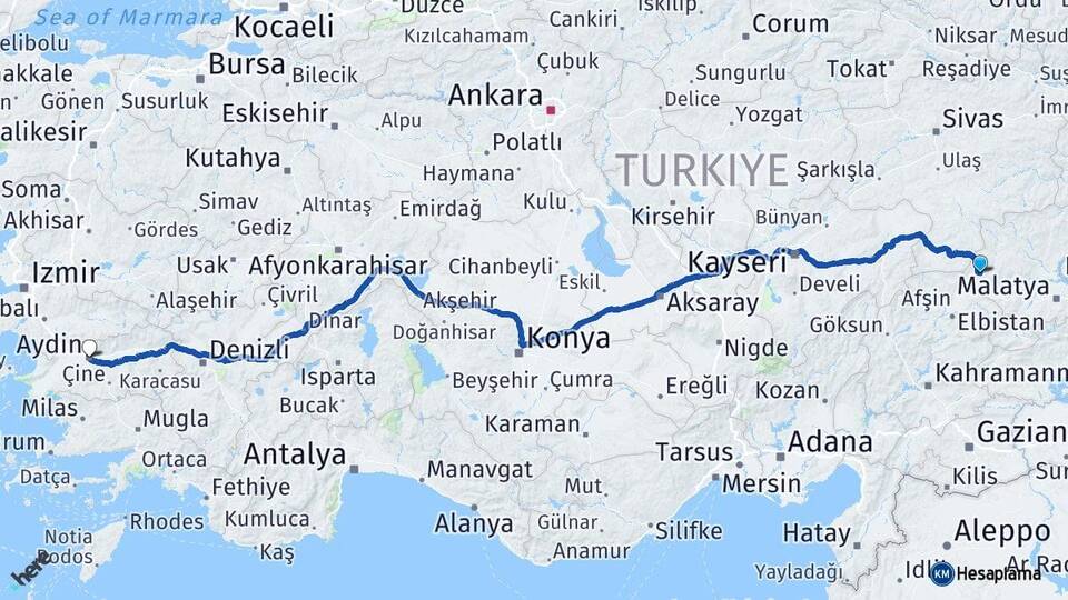 Malatya Darende Aydın Arası Kaç Km - Yol Haritası